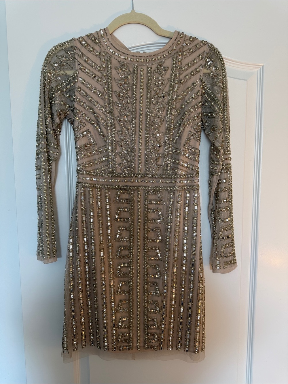 Embellished Long-Sleeve Cocktail Dress